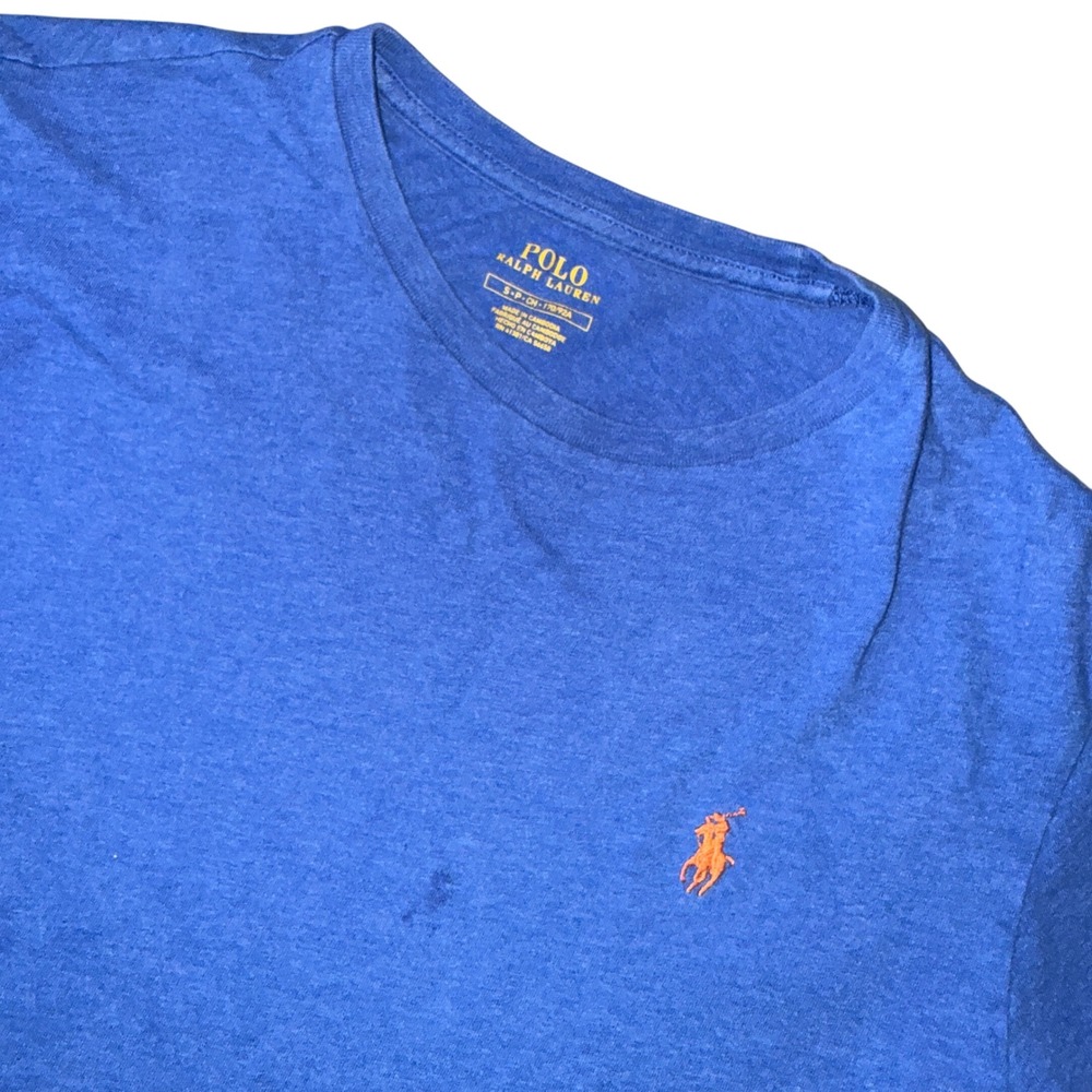 Polo Ralph Lauren T-Shirt Small Blue Heathered Crewneck Orange Pony Logo